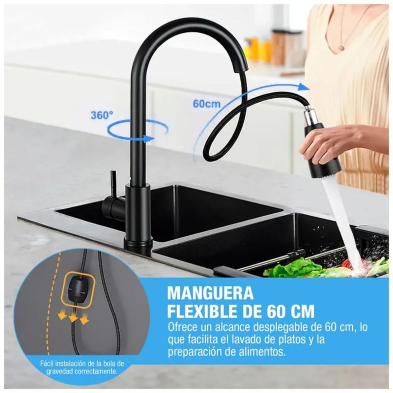 Grifo Mezclador Para Fregadero Flexible Llave De Cocina Color Negro