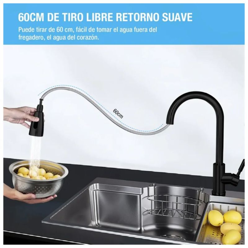 Grifo Mezclador Para Fregadero Flexible Llave De Cocina Color Negro