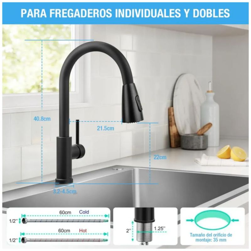 Grifo Mezclador Para Fregadero Flexible Llave De Cocina Color Negro