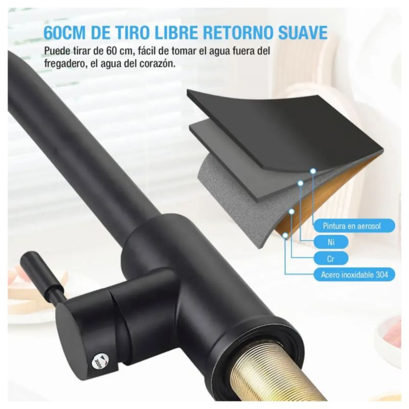 Grifo Mezclador Para Fregadero Flexible Llave De Cocina Color Negro