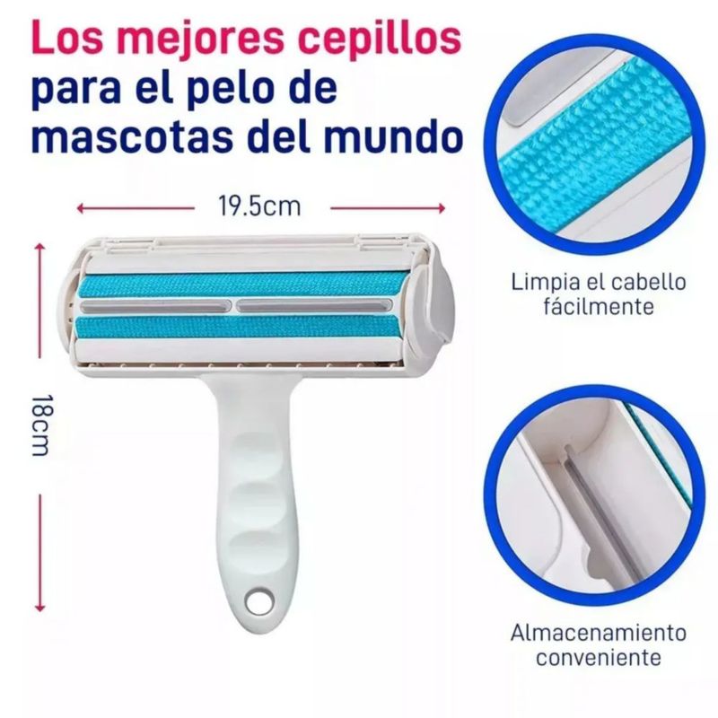Rodillo Quita Pelusa Pelo Removedor Mascota Alfombra Muebles, Color Blanco/Azul