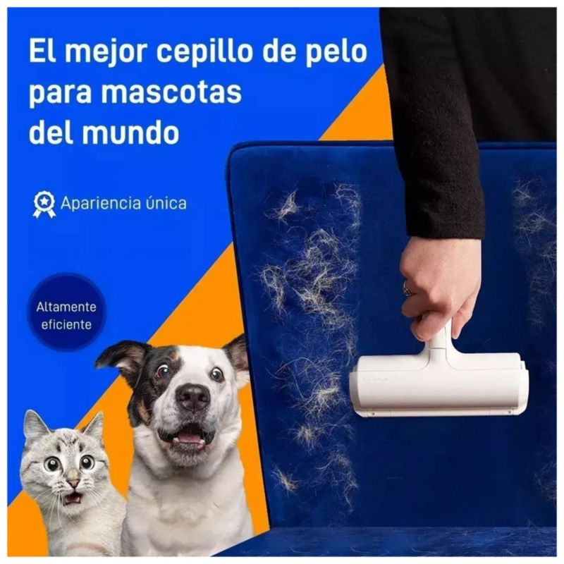 Rodillo Quita Pelusa Pelo Removedor Mascota Alfombra Muebles, Color Blanco/Azul