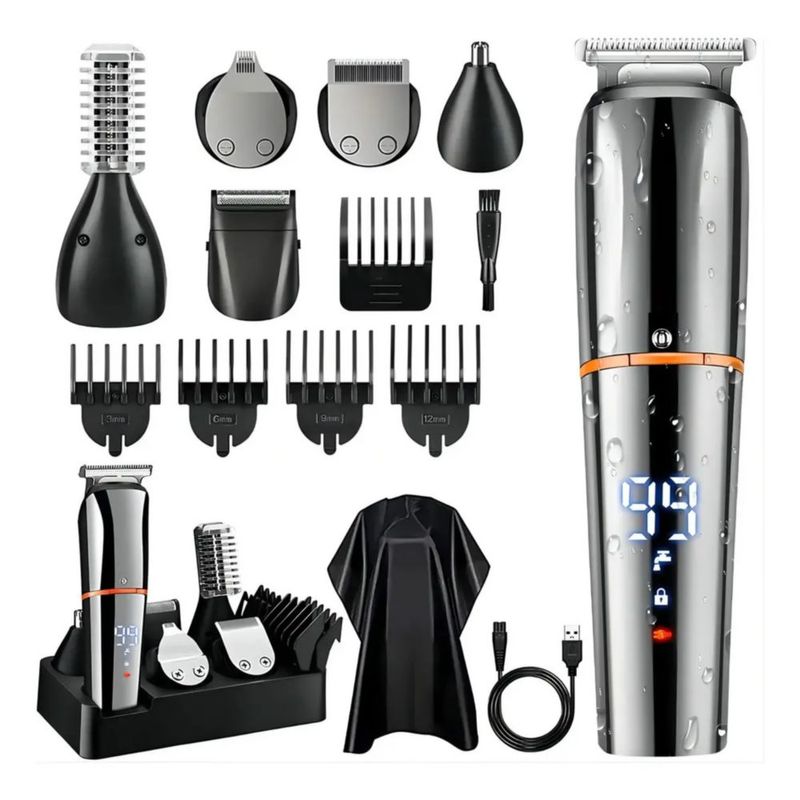 Rasuradora Eléctrica Afeitadora Kit De Barba Hombre 13 En 1 Color Plateado