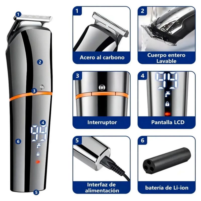Rasuradora Eléctrica Afeitadora Kit De Barba Hombre 13 En 1 Color Plateado