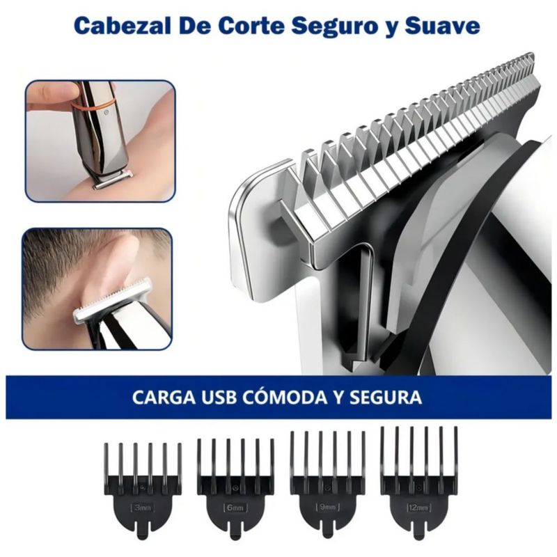 Rasuradora Eléctrica Afeitadora Kit De Barba Hombre 13 En 1 Color Plateado