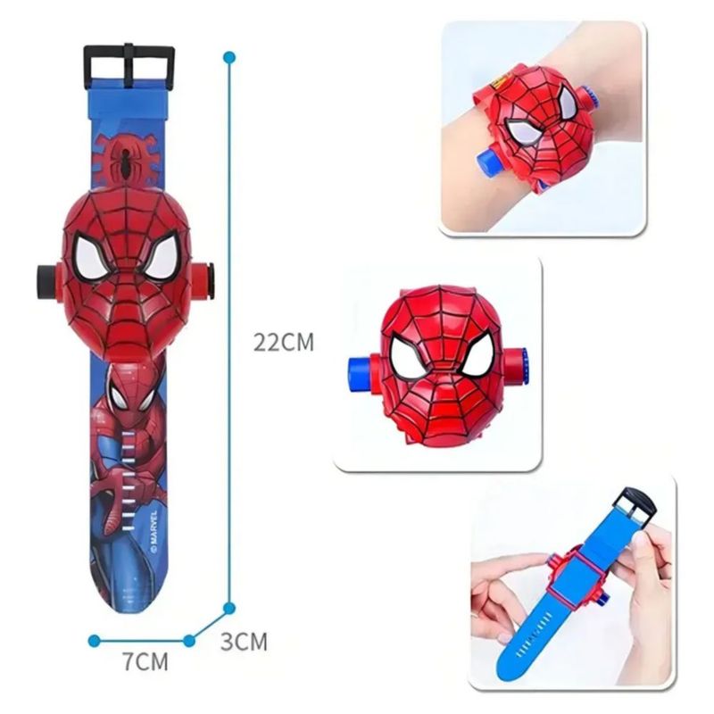 Reloj Proyector Niños Dibujos Animados 24 Imágenes Spiderman, Color Rojo/Azul