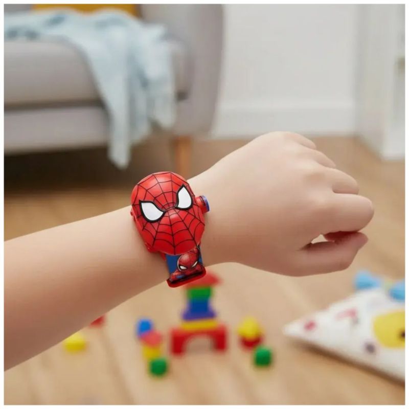 Reloj Proyector Niños Dibujos Animados 24 Imágenes Spiderman, Color Rojo/Azul