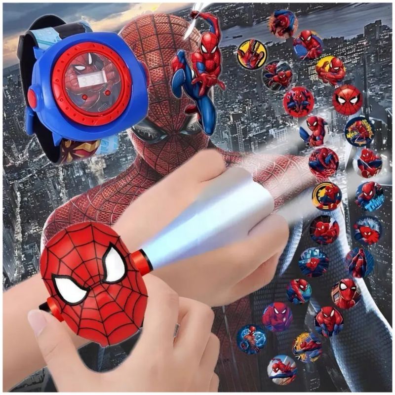 Reloj Proyector Niños Dibujos Animados 24 Imágenes Spiderman, Color Rojo/Azul