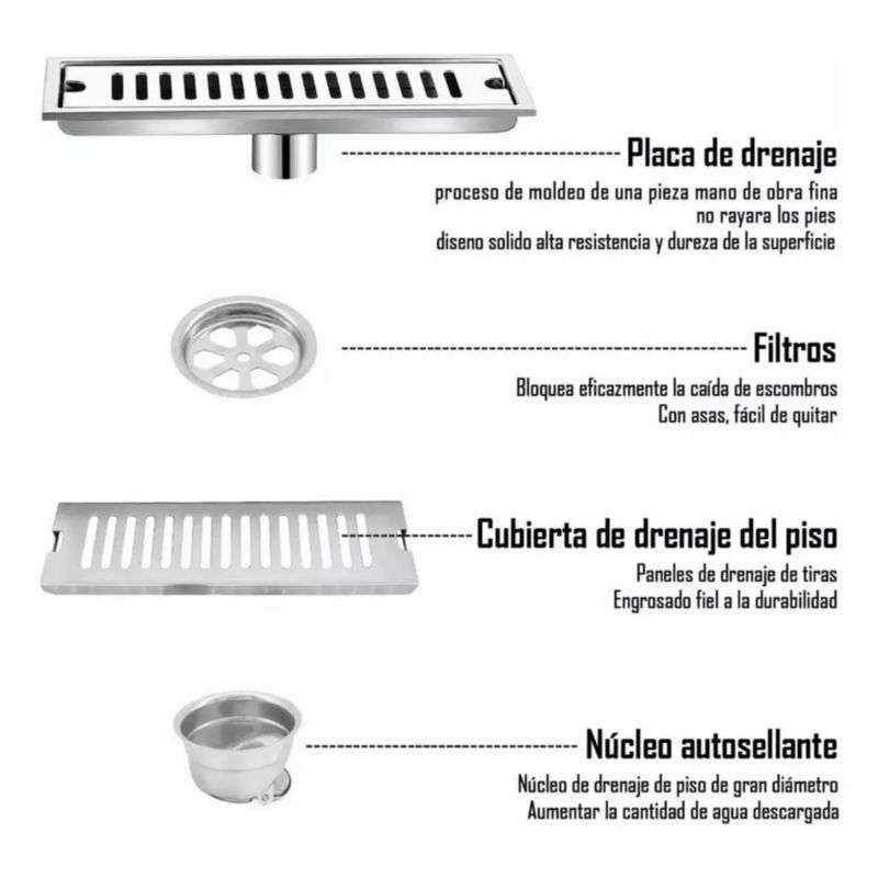 Drenaje de Piso, Cubierta Eliminación Acero Inoxidable 10*40cm  Color Gris