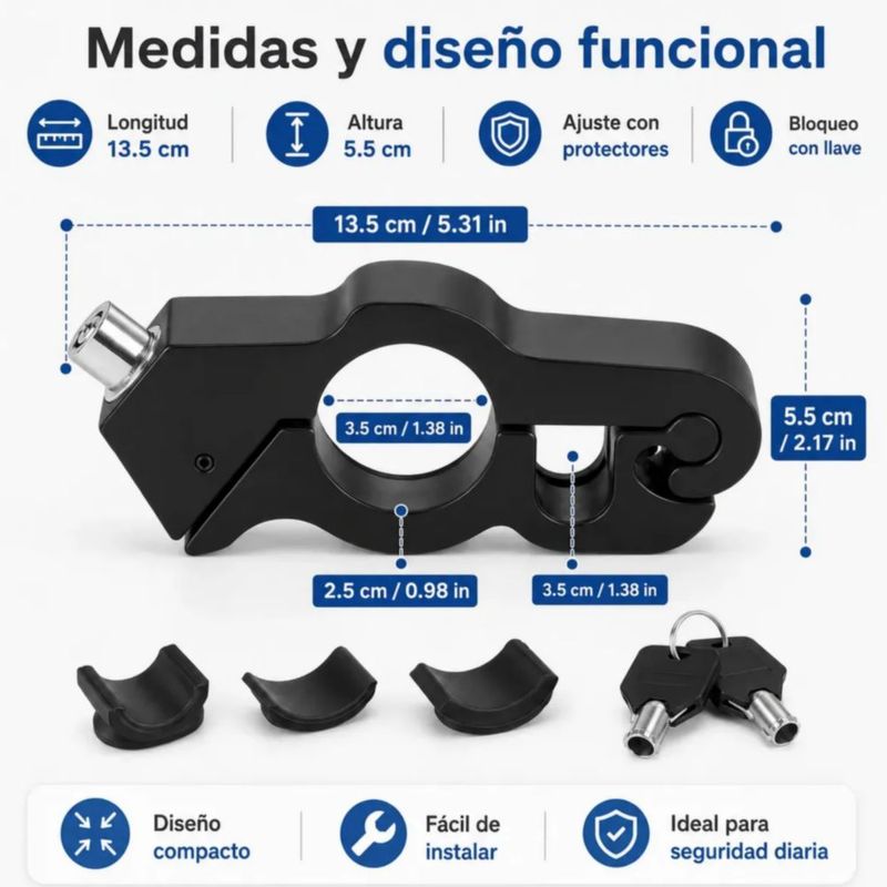Candado Para Motocicletas Bloqueador De Freno Y Acelerador, Color Negro
