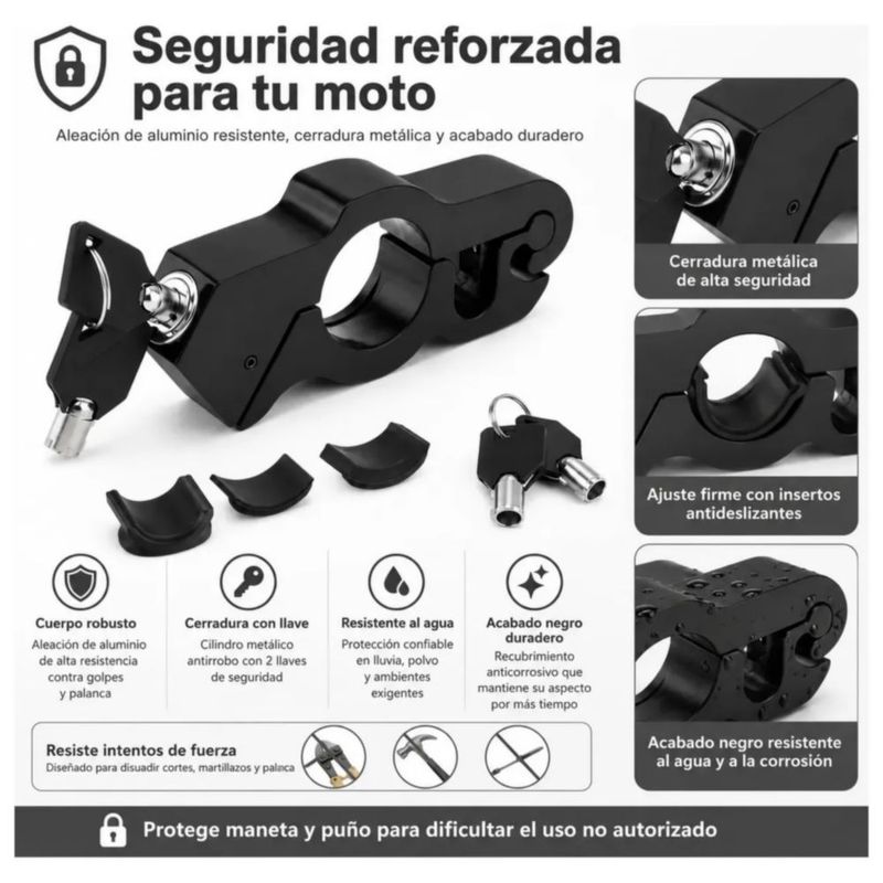 Candado Para Motocicletas Bloqueador De Freno Y Acelerador, Color Negro