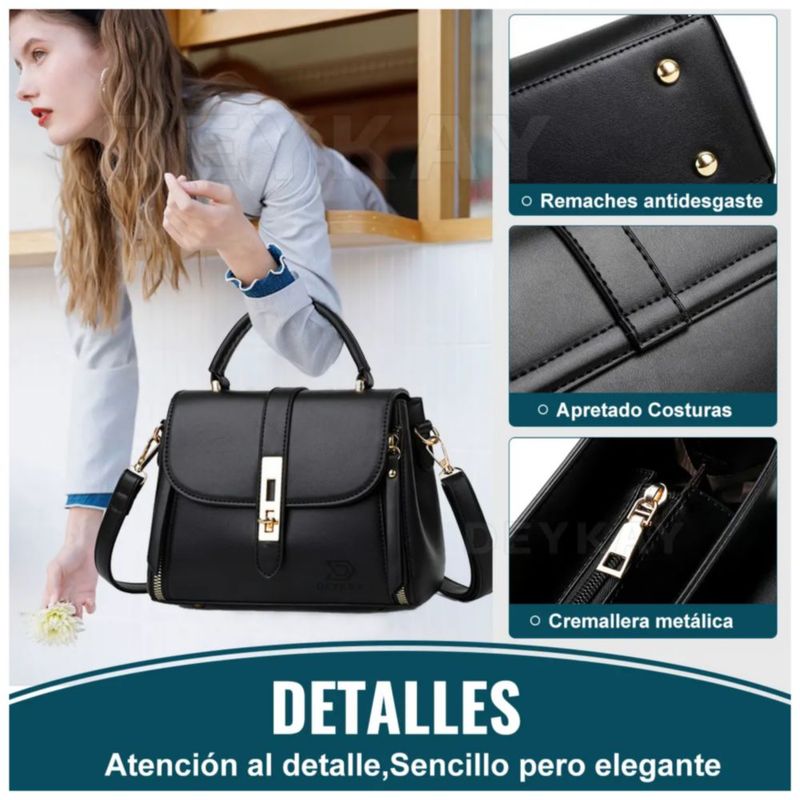 Bolsa Mujer Impermeable Tote Crossbody Bandolera De Pu, Color Negro