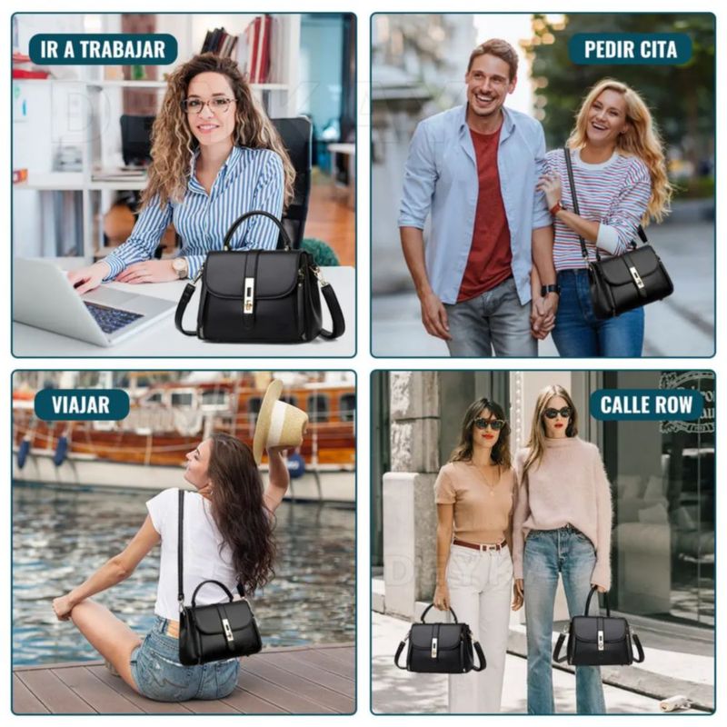 Bolsa Mujer Impermeable Tote Crossbody Bandolera De Pu, Color Negro