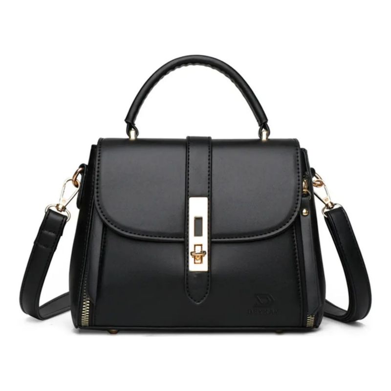 Bolsa Mujer Impermeable Tote Crossbody Bandolera De Pu, Color Negro