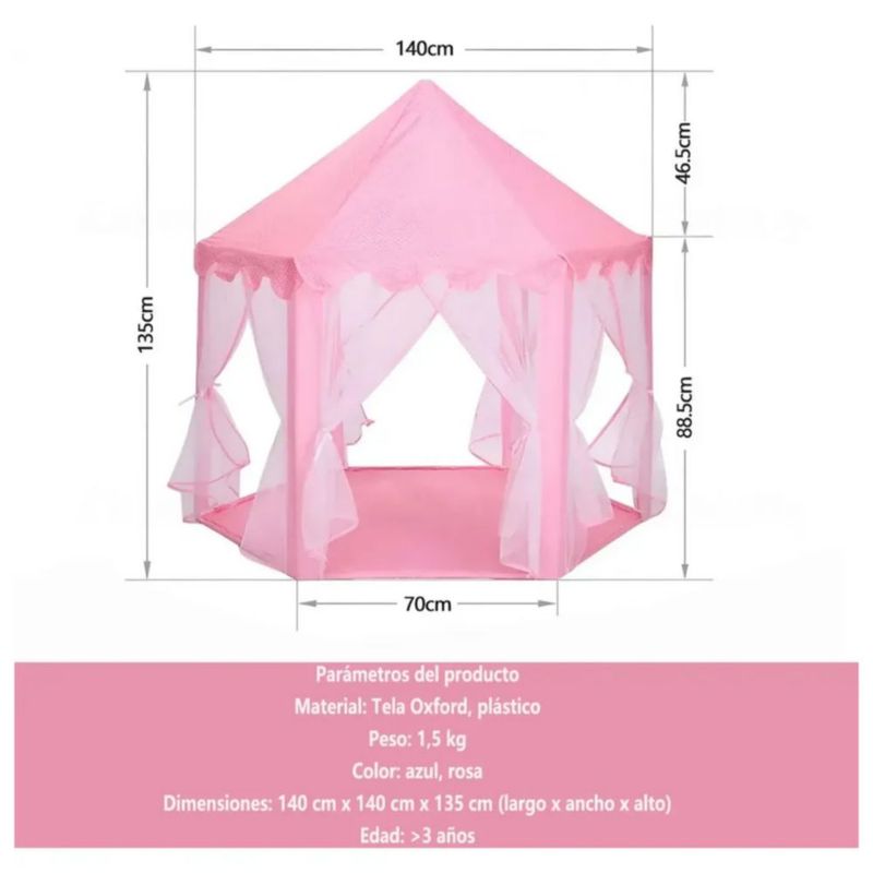 Carpa Castillo para Niña Con Luces Led Color Rosa