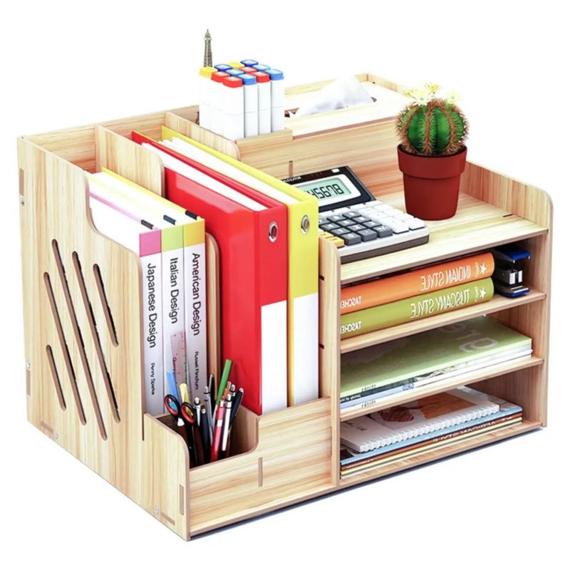 Organizador De Escritorio, Para Oficina Hogar, Armable de Madera Color Café