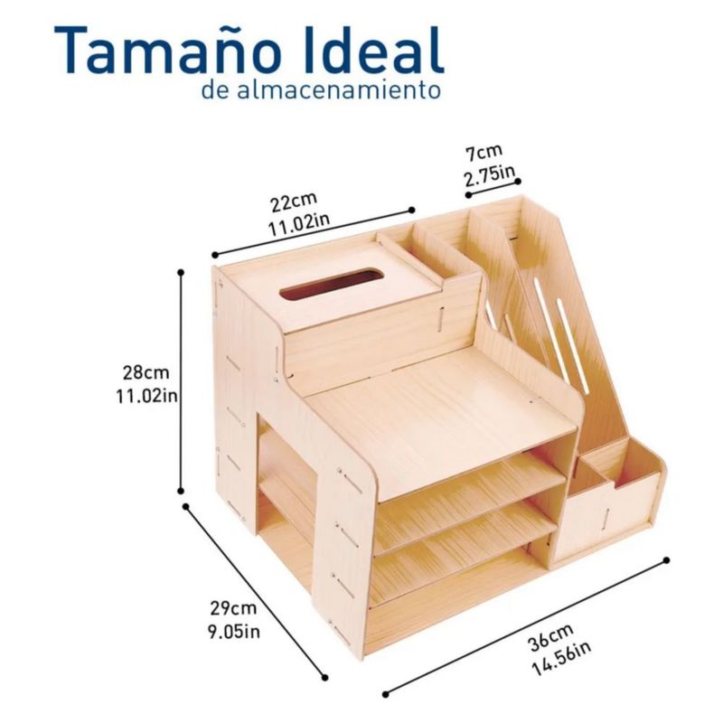 Organizador De Escritorio, Para Oficina Hogar, Armable de Madera Color Café