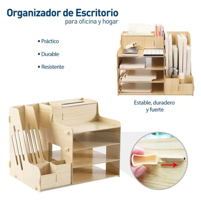 Organizador De Escritorio, Para Oficina Hogar, Armable de Madera Color Café