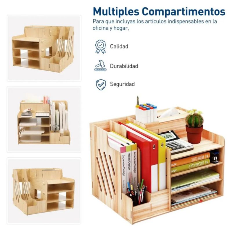 Organizador De Escritorio, Para Oficina Hogar, Armable de Madera Color Café