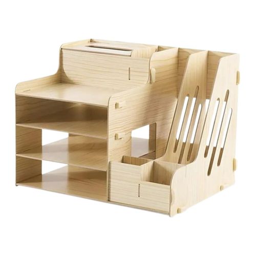 Organizador De Escritorio, Para Oficina Hogar, Armable de Madera Color Café