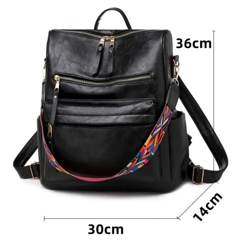 Mochila Mujer, Impermeable de Cuero  Color Negro