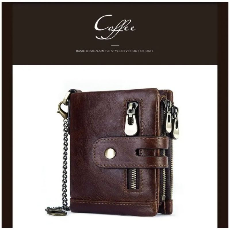 Cartera Para Hombre Con Cadena Antirrobo Color Marrón