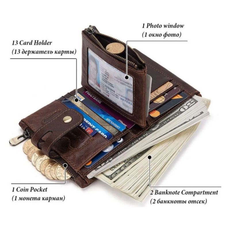 Cartera Para Hombre Con Cadena Antirrobo Color Marrón