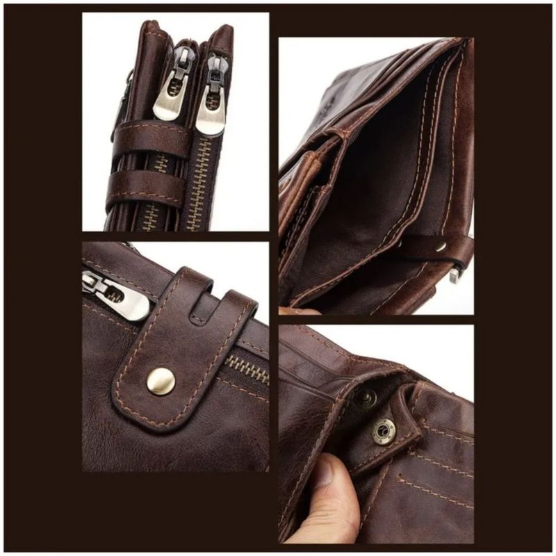 Cartera Para Hombre Con Cadena Antirrobo Color Marrón