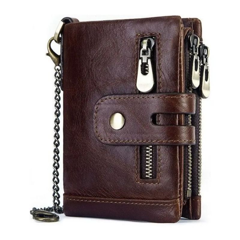 Cartera Para Hombre Con Cadena Antirrobo Color Marrón