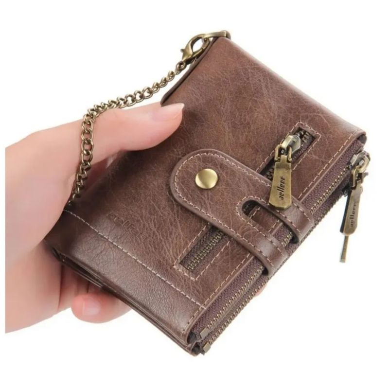 Cartera Para Hombre Con Cadena Antirrobo Color Marrón
