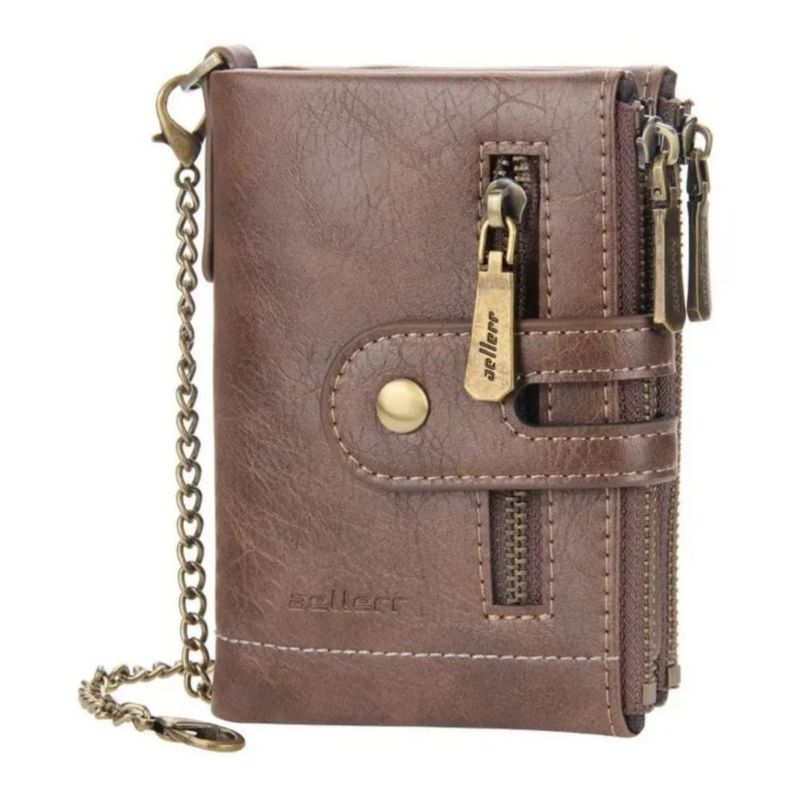 Cartera Para Hombre Con Cadena Antirrobo Color Marrón