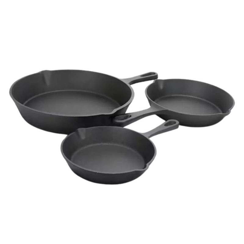 Sartenes Hierro Fundido Adherente 3pz, Color Negro