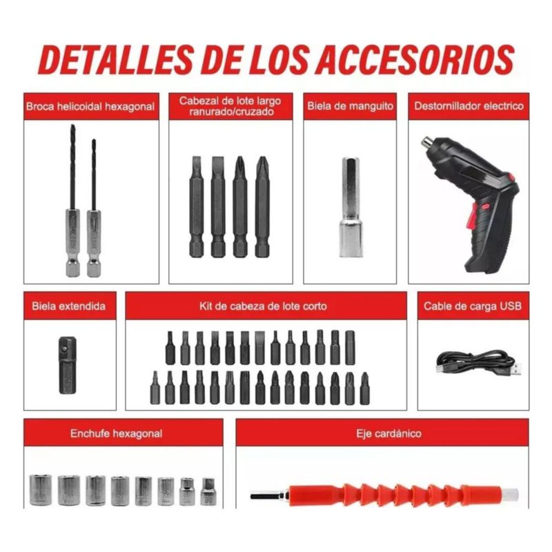 Juego De Destornillador Eléctrico Inalámbrico 3.6v,47pcs