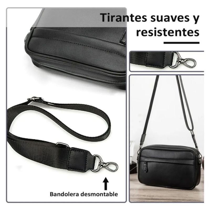 Bandolera para Hombre De Cuero Color Negro