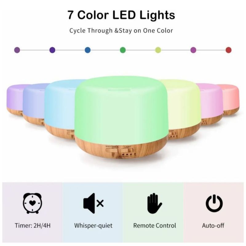 Humidificador Difusor De Aroma, Con Control Remoto y 8 Aceites Color Blanco y Café