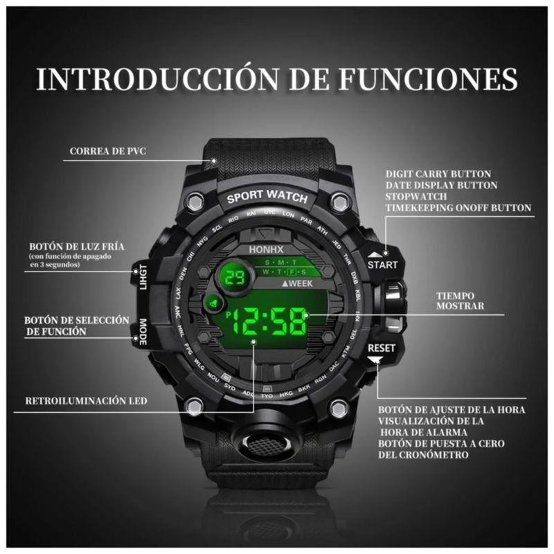 Reloj Deportivo, Militar Impermeable Color Negro