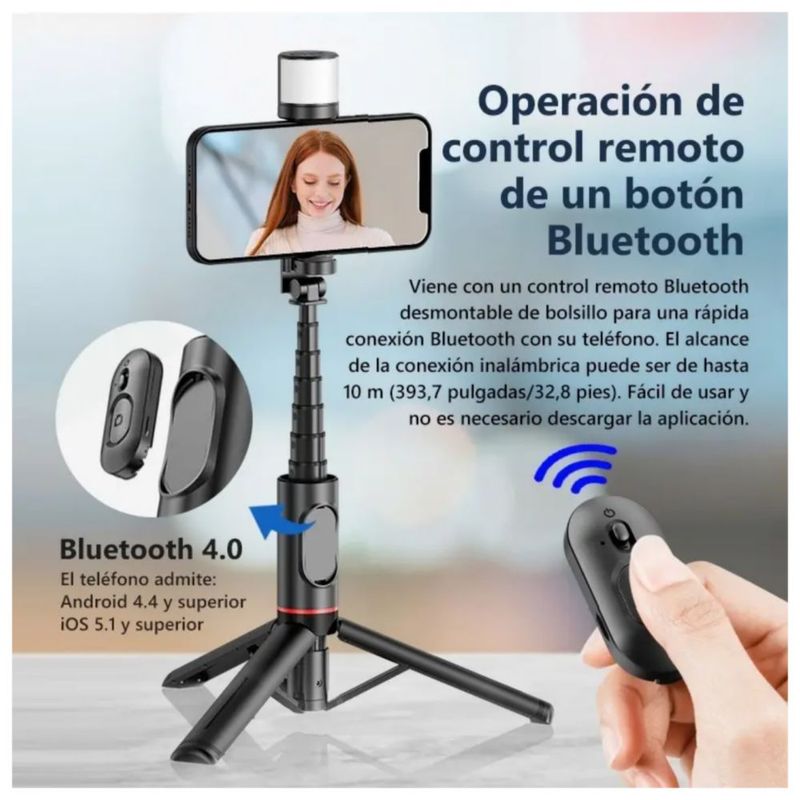 Selfies Stick Con Tripode Bluetooth Color Negro