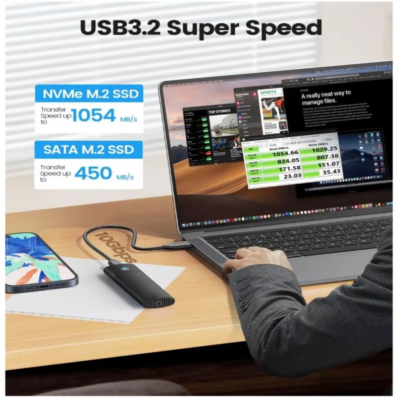 Carcasa Ssd M.2 Nvme+ngff Sata M.2 Carcasa Disco Duro Negro