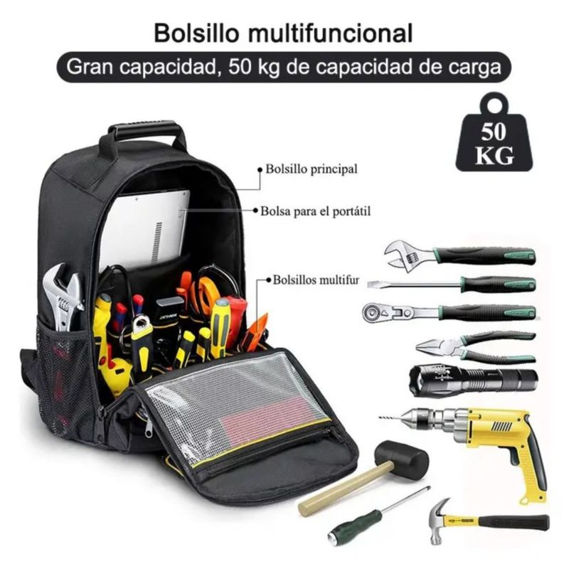 Mochila Para Herramientas, Multifuncional De Electricista Color Negro