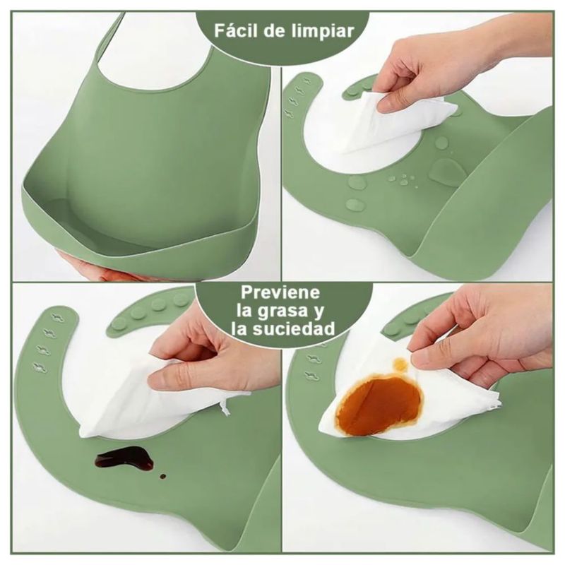 Juego De Alimentación para Bebé, hecho de  De Silicona Antideslizante Color Verde