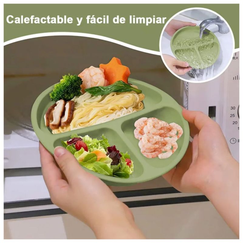 Juego De Alimentación para Bebé, hecho de  De Silicona Antideslizante Color Verde
