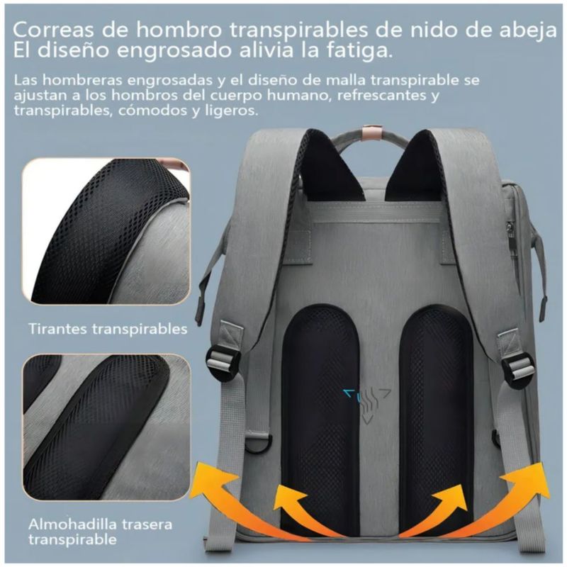 Mochila Pañalera Cuna, Con Cambiador Color Gris