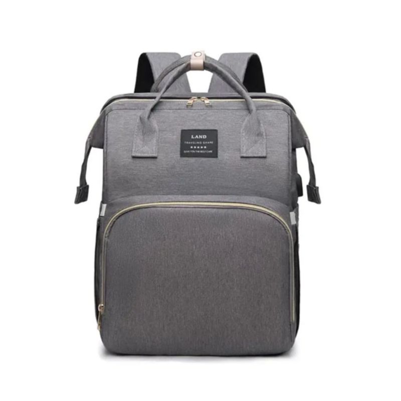 Mochila Pañalera Cuna, Con Cambiador Color Gris