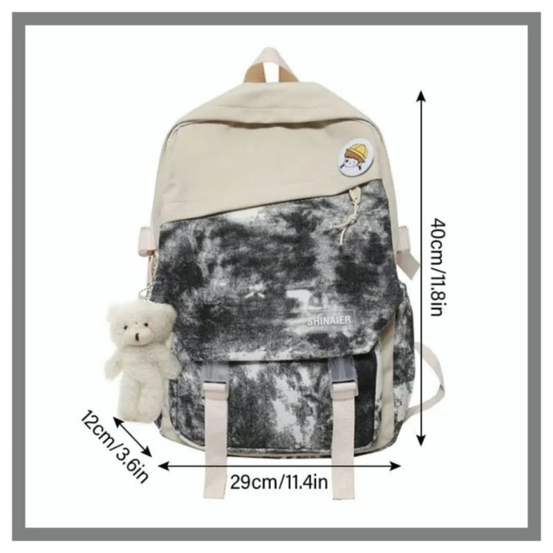 Mochila Escolar, Impermeable, de  Gran Capacidad Color Negro/Beige