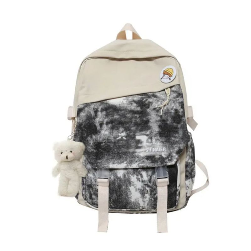 Mochila Escolar, Impermeable, de  Gran Capacidad Color Negro/Beige