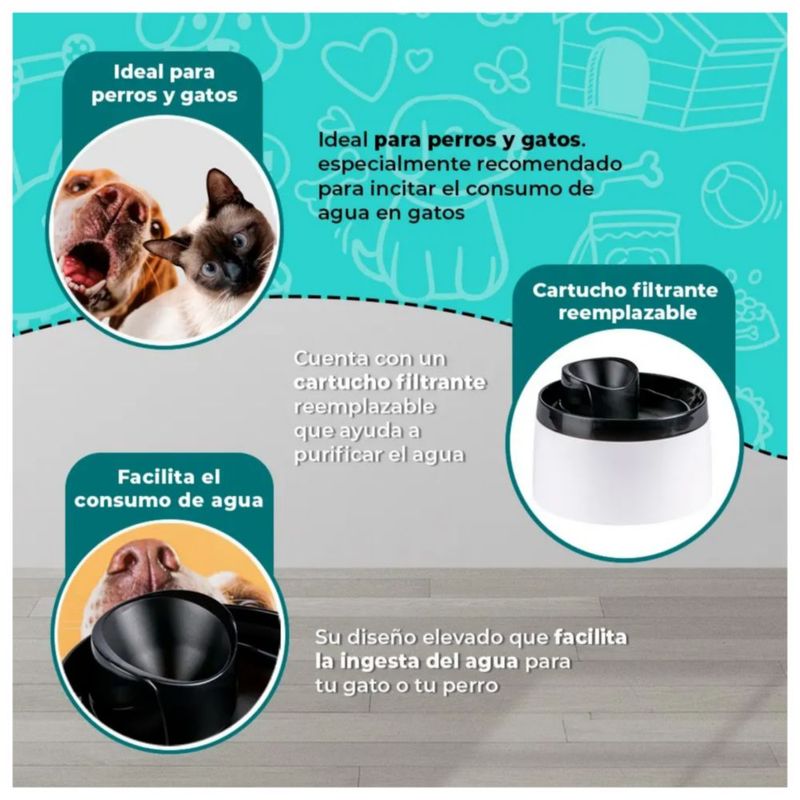 Bebedero Para Perro Tipo Fuente de 2 Lts Color Blanco