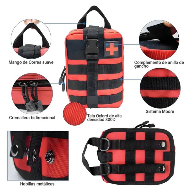 Mochila Botiquín Táctico, Diseño De Tela Nailon Color Rojo/Negro