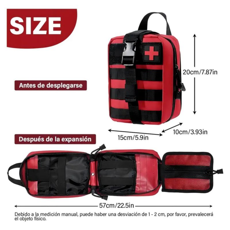 Mochila Botiquín Táctico, Diseño De Tela Nailon Color Rojo/Negro