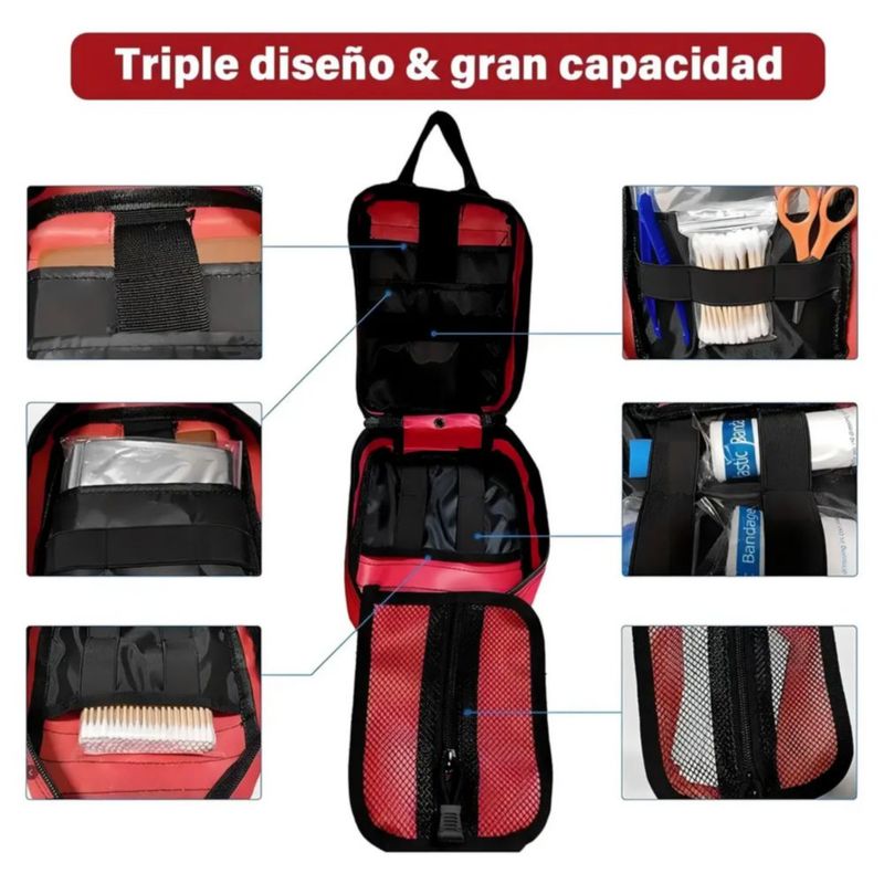 Mochila Botiquín Táctico, Diseño De Tela Nailon Color Rojo/Negro