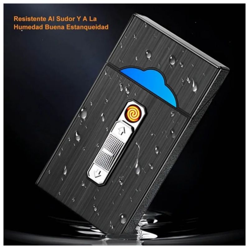 Cigarrera Con Encendedor Electrónico Usb Arco Plasma 2 Es 1 Color Negro